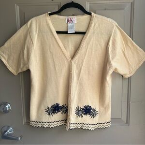 R&K Yellow Cardigan with Blue Embroidery